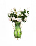 SOGA 51cm Green Glass Tall Floor Vase with 12pcs White Artificial Fake Flower Set