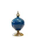 SOGA 38cm Ceramic Oval Flower Vase with Gold Metal Base Dark Blue