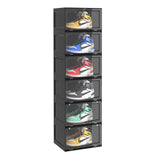 SOGA 6 Tier Black Portable Shoe Organiser Sneaker Footwear Folding Plastic Bin Stackable Storage Box with Magnetic Door
