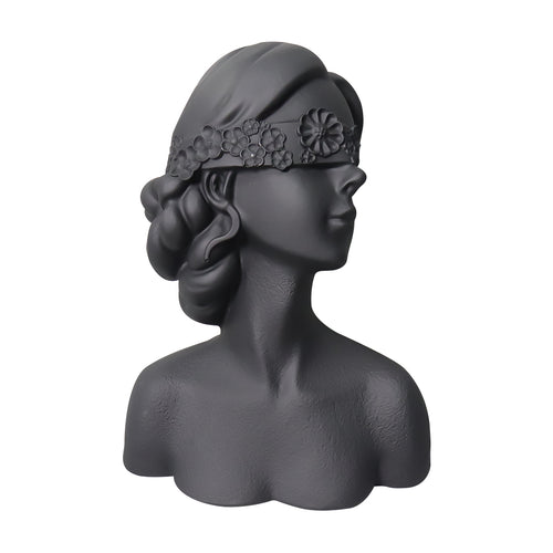 SOGA 36cm Black Resin Sculpture Blindfold Lady Bust Design for Home Decor