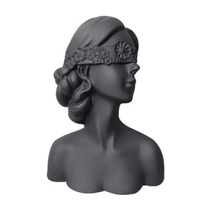 SOGA 36cm Black Resin Sculpture Blindfold Lady Bust Design for Home Decor