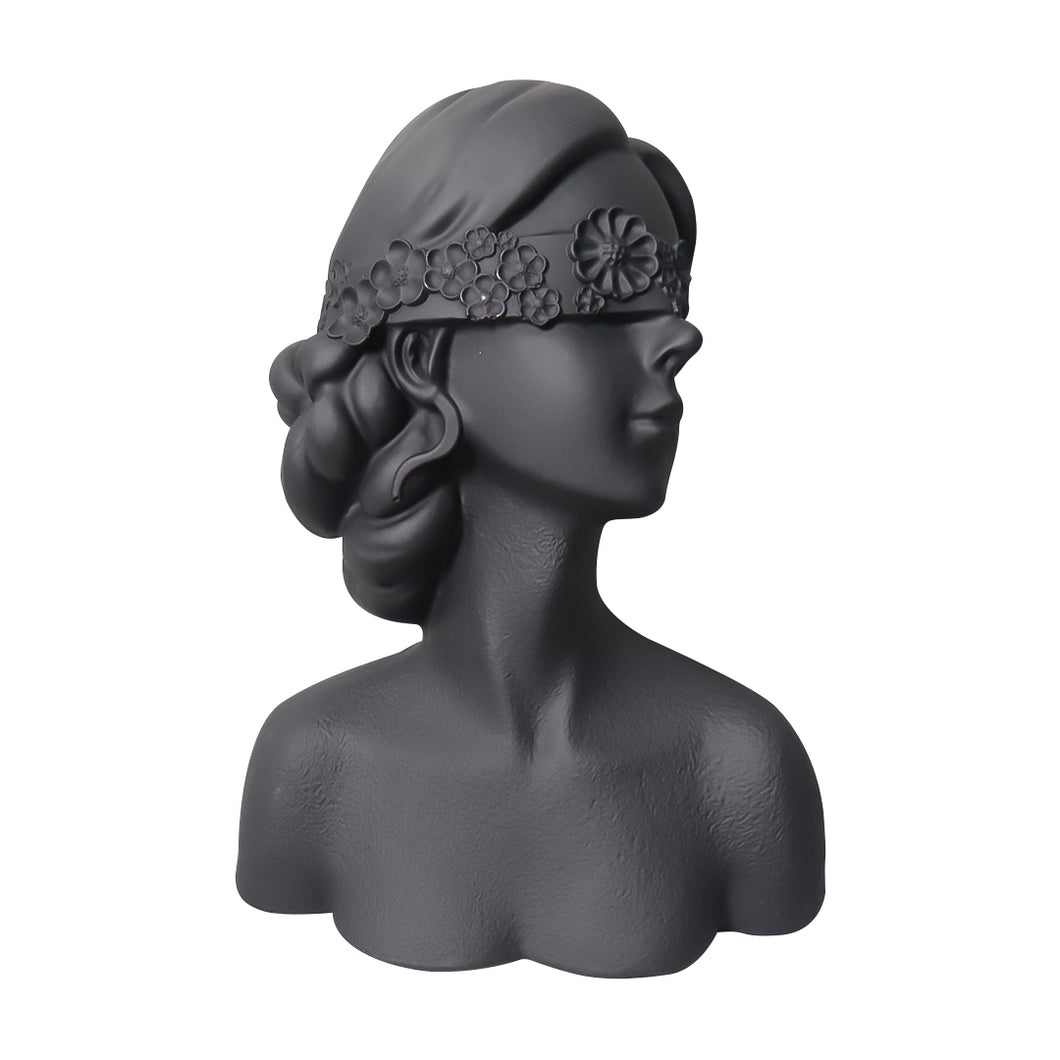 SOGA 36cm Black Resin Sculpture Blindfold Lady Bust Design for Home Decor