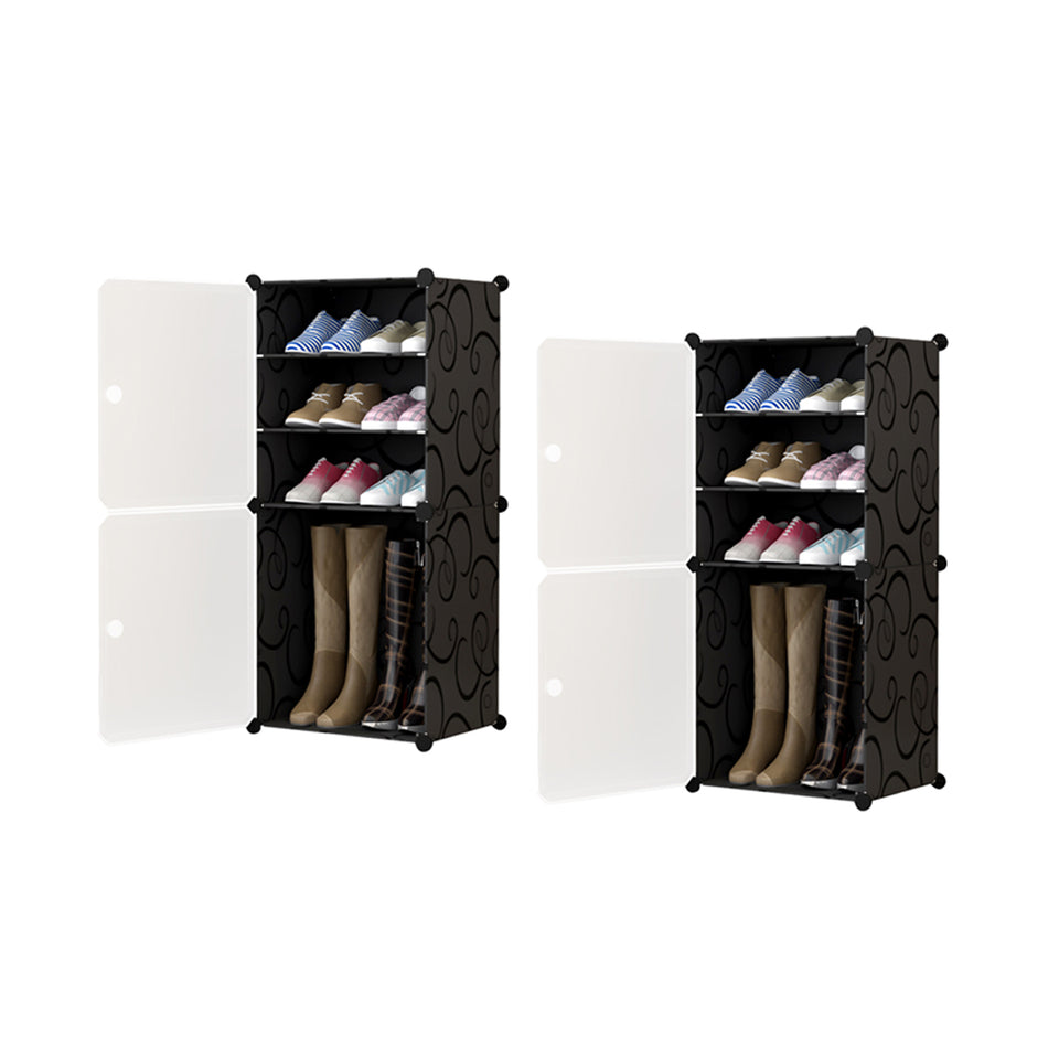 SOGA 2X 4 Tier Shoe Rack Organizer Sneaker Footwear Storage Stackable Stand Cabinet Portable Wardrobe with Cover
