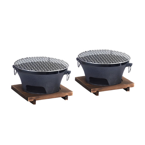SOGA 2X Large Cast Iron Round Stove Charcoal Table Net Grill Japanese Style BBQ Picnic Camping with Wooden Board