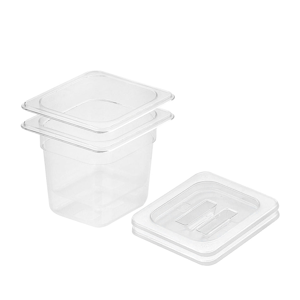 SOGA 150mm Clear Gastronorm GN Pan 1/6 Food Tray Storage Bundle of 2 with Lid