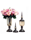 SOGA 2 x Clear Glass Flower Vase with Lid and Pink Flower Filler Vase Black Set