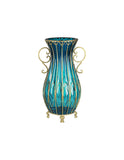 SOGA 51cm Blue Glass Oval Floor Vase with Metal Flower Stand