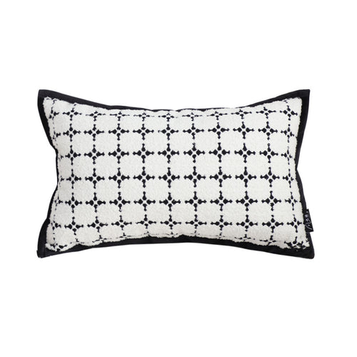 SOGA 35cm Moroccan Black Cross Pattern Black Trim Decorative Throw Pillow