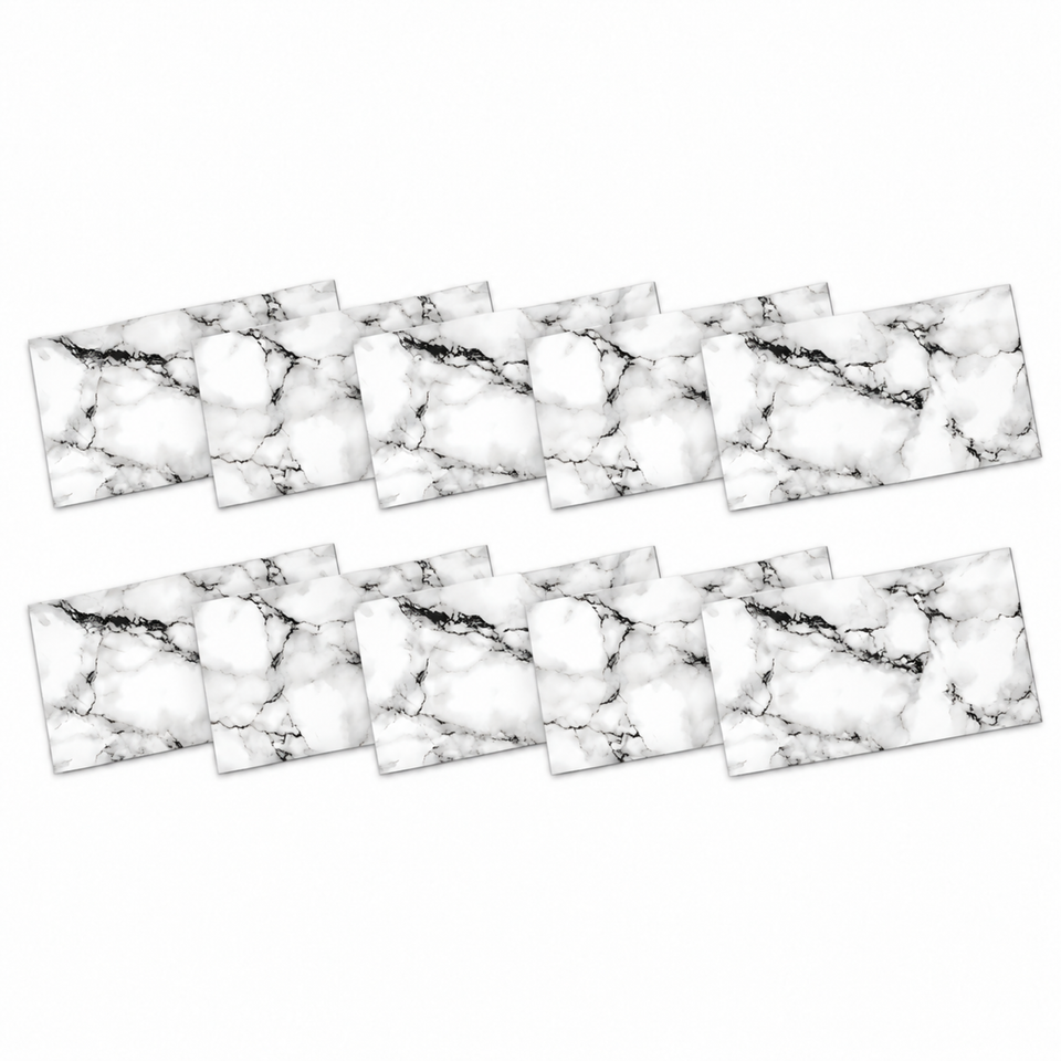 SOGA Peel & Stick Floor and Wall Tiles 30 x 60cm 10 Pack Black White Faux Marble