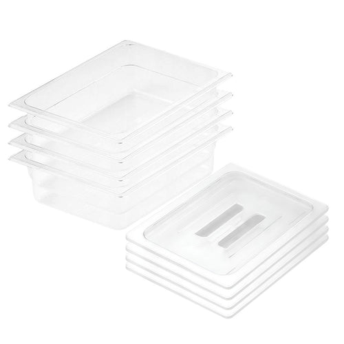 SOGA 4-Pack 100mm Clear Gastronorm 1/2 GN Pans with Lids