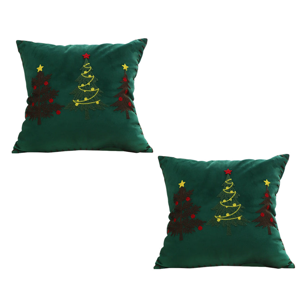 SOGA 2-Pack 45cm Green Christmas Tree Embroidered Throw Pillows