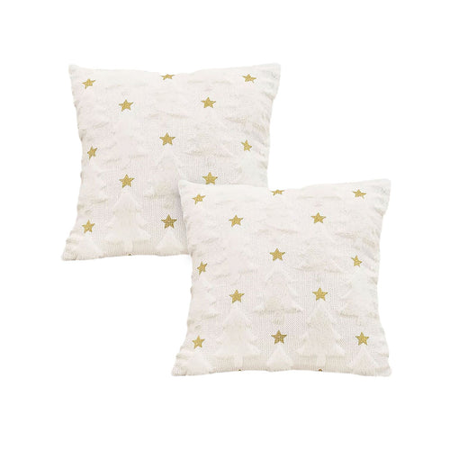 SOGA 2X 45cm Celestial Cream Textured Gold Star Pattern Throw Pillow