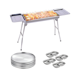 SOGA Kitchenware Bundle – Stainless Steel Skewers Grill, Silver Grilling Plate & Sauce Pan