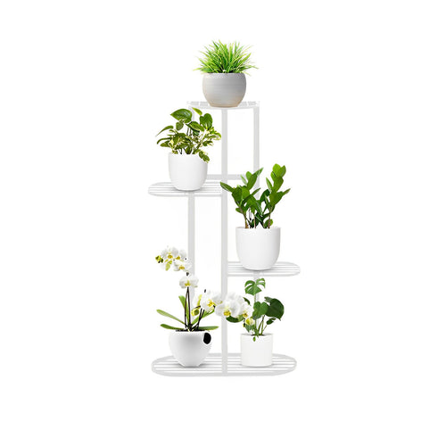 SOGA 4-Tier 5-Pot White Metal Plant Rack Flowerpot Display Stand