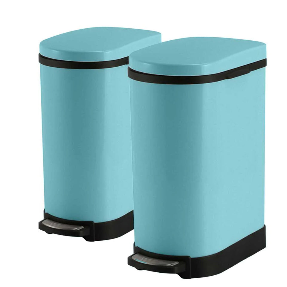 SOGA 2X Foot Pedal Stainless Steel U Shape Trash Bin Blue 10L