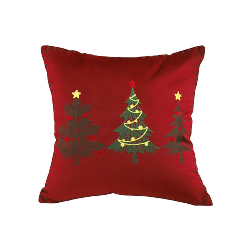 SOGA 45cm Burgundy Red Christmas Tree Embroidered Throw Pillow