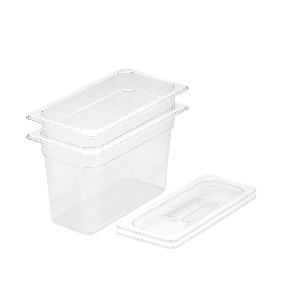 SOGA 200mm Clear Gastronorm GN Pan 1/3 Food Tray Storage Bundle of 2 with Lid