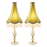 SOGA 2X Jade Stone Base Table Lamp Vintage Yellow Shade Tassel Fringe Bedside Desk Light