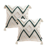 SOGA 2X Boho Tufted Cushion 45cm Tassel Beige Green Geometric Chevron Throw Pillow
