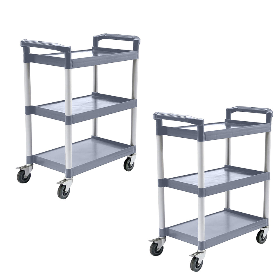 SOGA 2X 3 Tier Food Trolley Portable Kitchen Cart Multifunctional Big Utility Service with wheels 830x420x950mm Gray