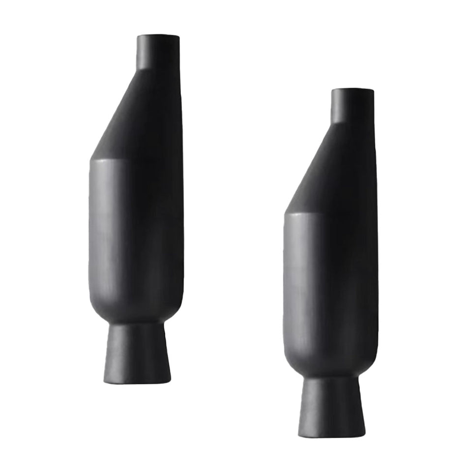 SOGA 2X 14x52cm Ornament Black Minimalist Vases with Narrow Neck Rounded Body for Modern Home Decor