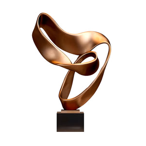SOGA 45cm Bronze Abstract Sculpture Modern Ribbon Art with Black Base for Home Decor