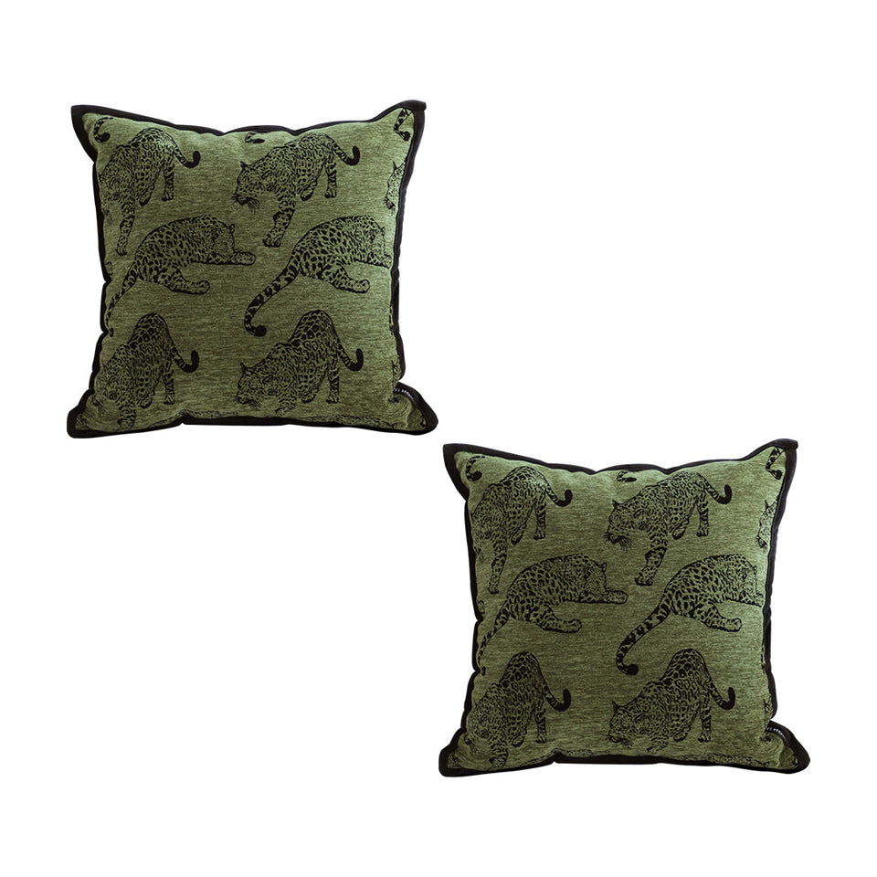 SOGA 2X 40cm Throw Pillow Green Leopard Square Retro Decorative Cushion for Living Room