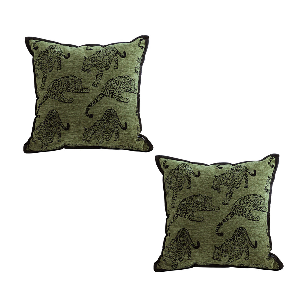SOGA 2X 40cm Throw Pillow Green Leopard Square Retro Decorative Cushion for Living Room