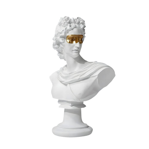SOGA 40cm White Classical Bust Resin Sculpture with Gold Eye Mask for Modern Home Decor