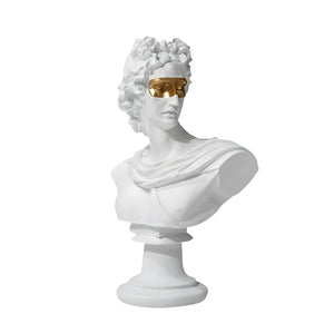 SOGA 40cm White Classical Bust Resin Sculpture with Gold Eye Mask for Modern Home Decor