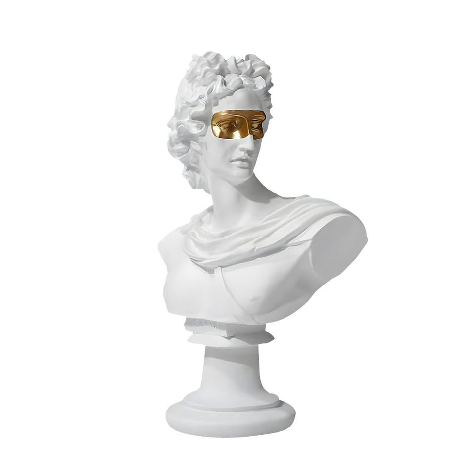 SOGA 40cm White Classical Bust Resin Sculpture with Gold Eye Mask for Modern Home Decor