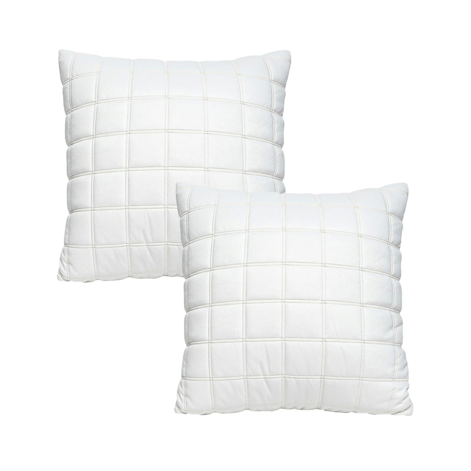 SOGA 2X Quilted Cushion 50cm White Grid Pattern Soft Padded Decorative Throw Pillow