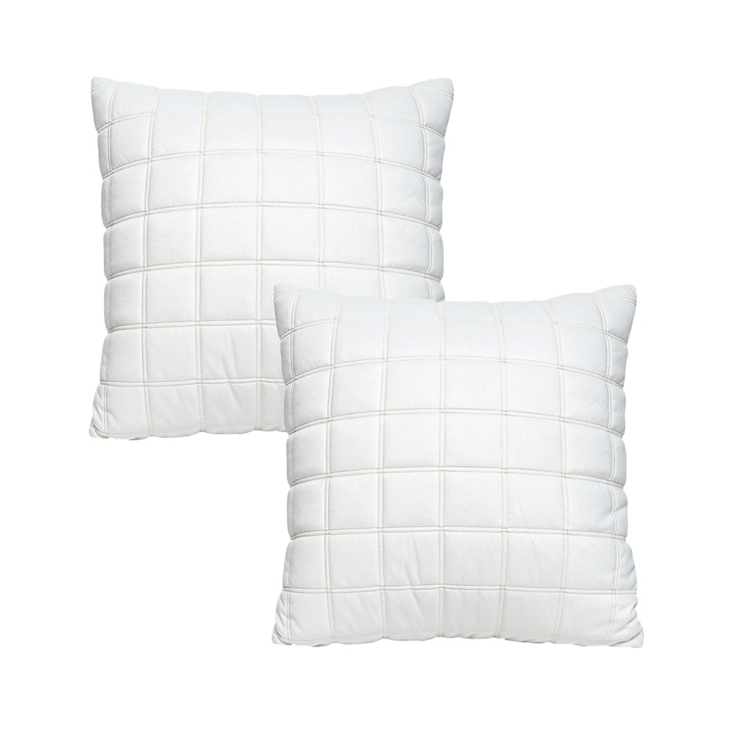 SOGA 2X Quilted Cushion 50cm White Grid Pattern Soft Padded Decorative Throw Pillow