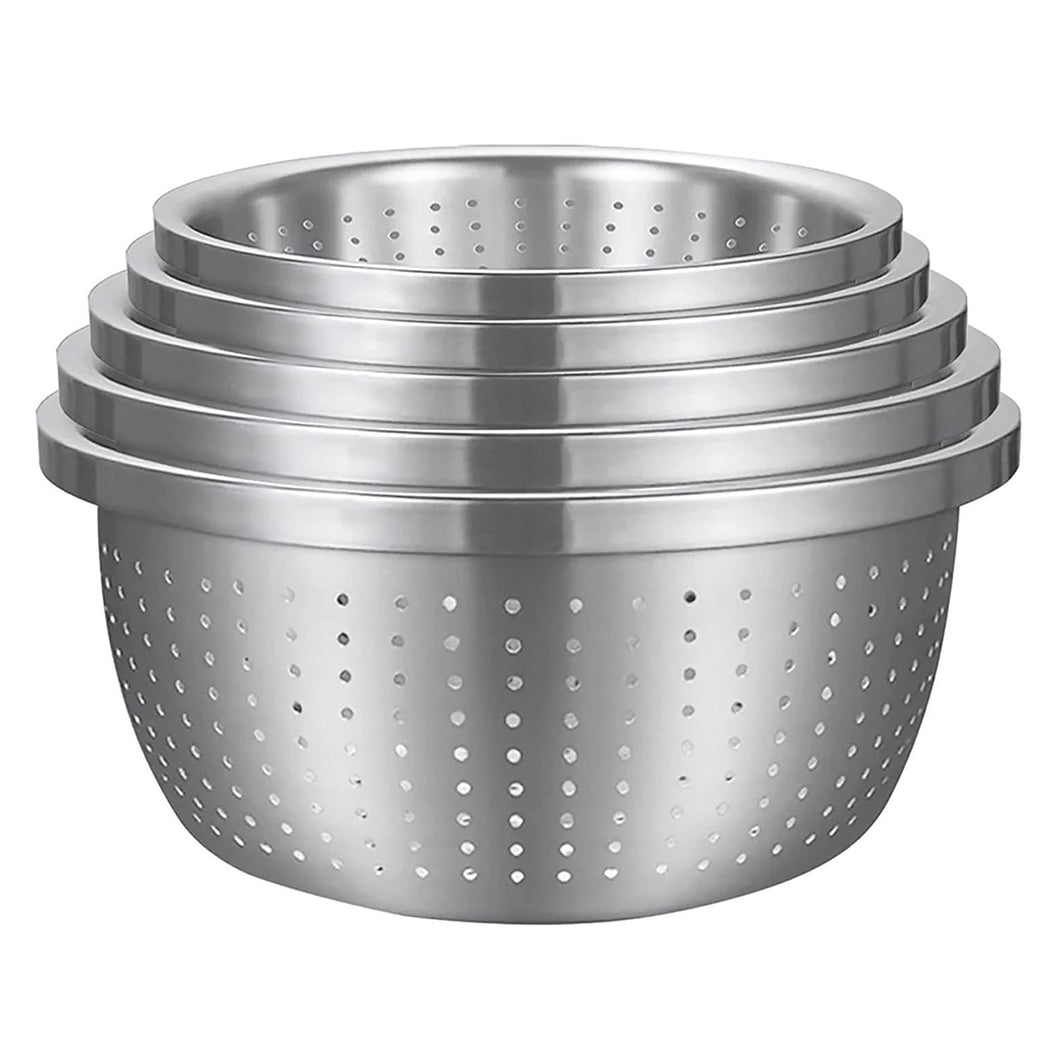 SOGA Stainless Steel Nesting Basin Colander Perforated Kitchen Sink Washing Bowl Metal Basket Strainer Set of 5