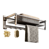 SOGA 50cm Wall-Mounted Double Pole Towel Holder Bathroom Organiser Rail Hanger with Hooks