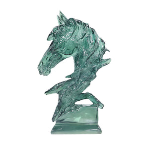SOGA 37cm Green Horse Head Resin Sculpture Flowing Mane Design Modern Art for Home Decor