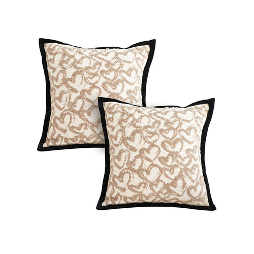 SOGA 2X 50cm Elegant Beige Scrollwork Pattern Black Trim Decorative Throw Pillow