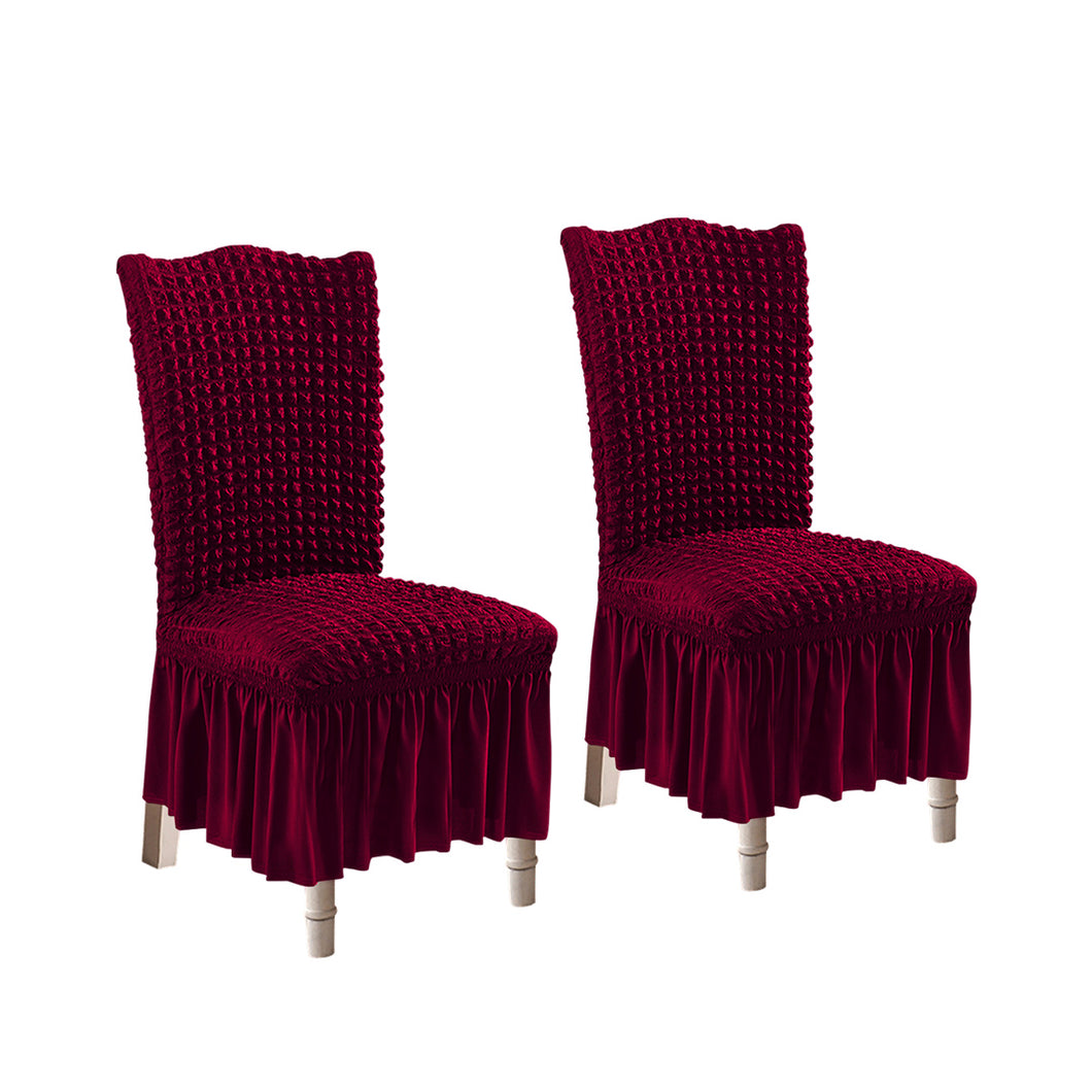 SOGA 2X Burgundy Chair Cover Seat Protector with Ruffle Skirt Stretch Slipcover Wedding Party Home Decor