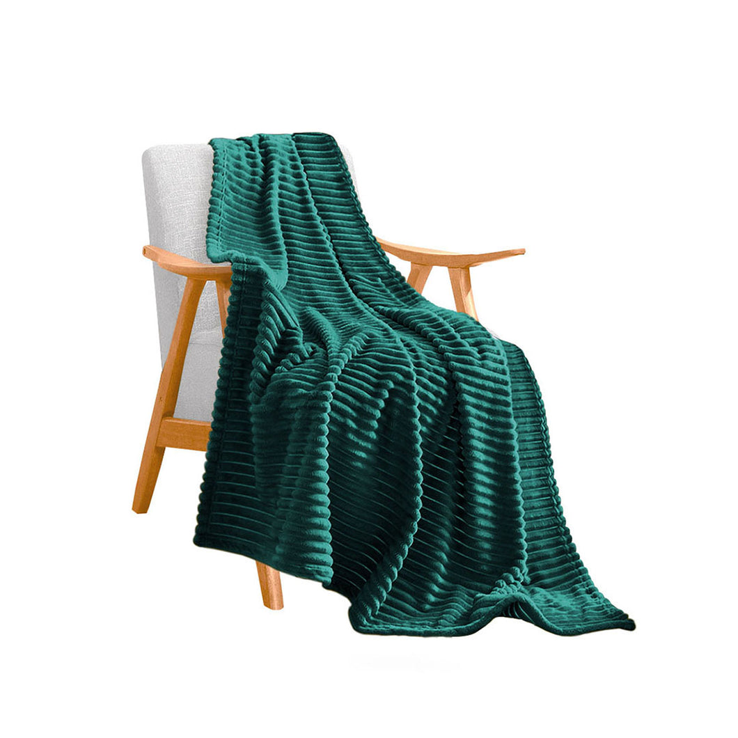 SOGA Dark Green Throw Blanket Warm Cozy Striped Pattern Thin Flannel Coverlet Fleece Bed Sofa Comforter