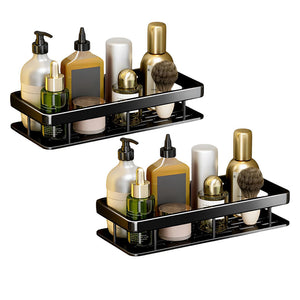 SOGA 2X Black Wall-Mounted Rectangular Bathroom Storage Organiser Space Saving Adhesive Shelf Rack