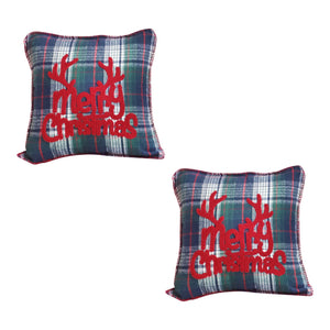 SOGA 2-Pack 45cm Multicolour Christmas Plaid Antler Throw Pillows
