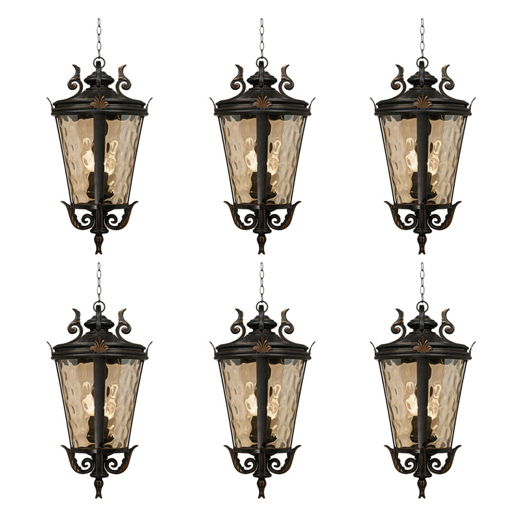 Vintage Lamp 6X 60.3cm Aluminum & Glass Lantern Elegant Chandelier Style Classic Hanging Light Antique-Inspired Design