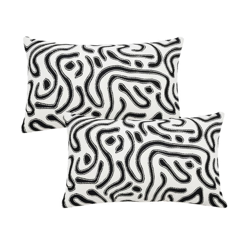 SOGA 2X 30cm Black White Abstract Swirl Pattern Decorative Throw Pillow