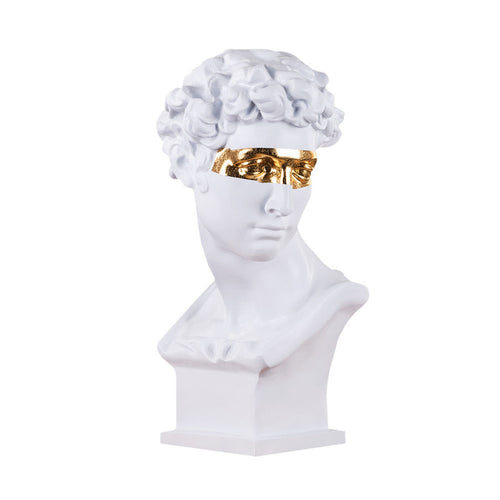SOGA 56cm White Resin Bust – Gold Masked Sculpture for Modern Decor