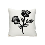 SOGA 45cm White Black Rose Floral Embroidered Throw Pillow