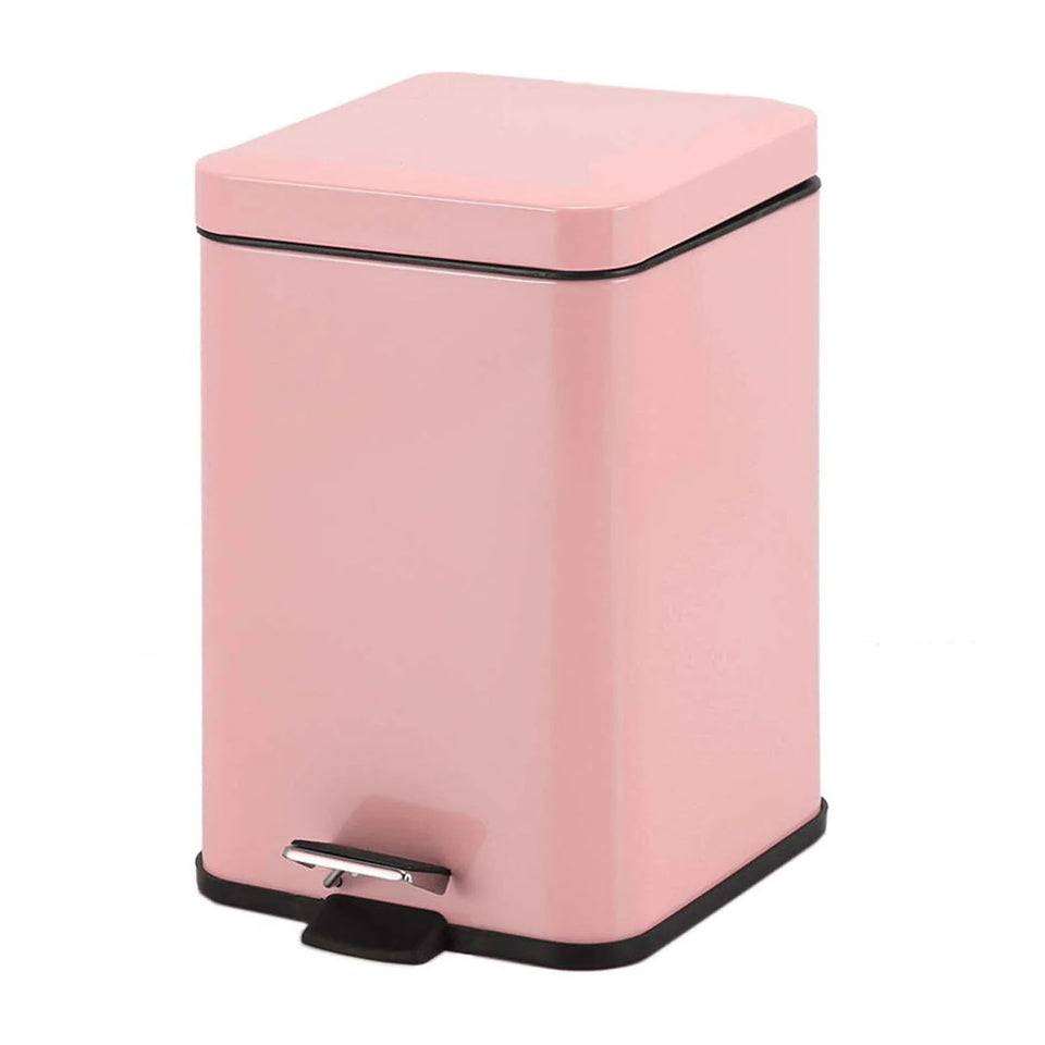 SOGA Foot Pedal Stainless Steel Square Trash Bin Pink 6L
