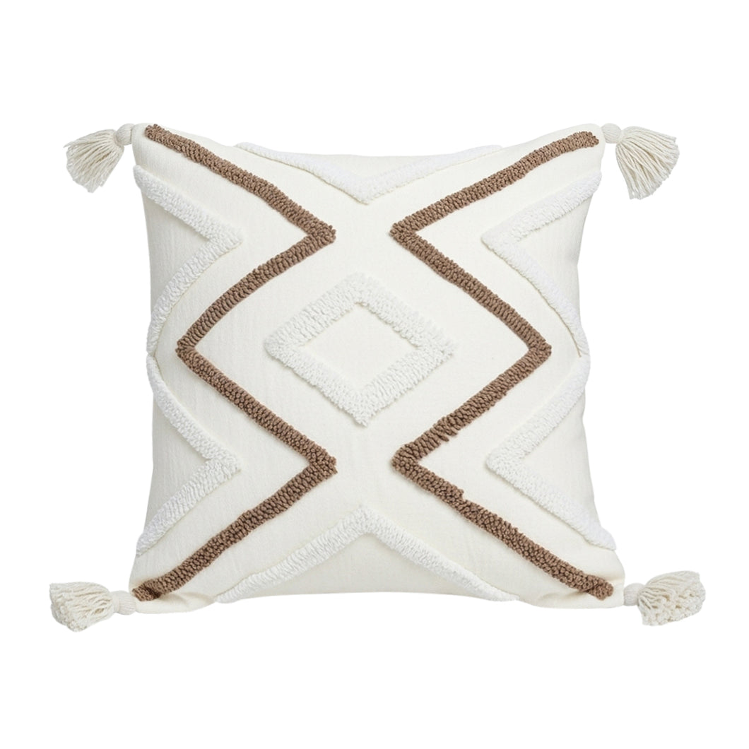 SOGA Boho Tufted Cushion 45cm Tassel White Brown Geometric Decorative Throw Pillow
