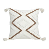 SOGA Boho Tufted Cushion 45cm Tassel White Brown Geometric Decorative Throw Pillow