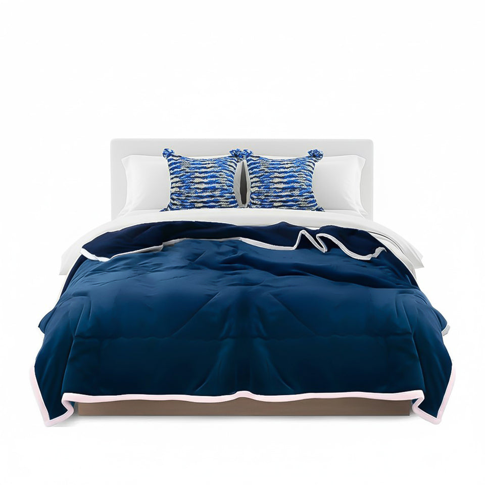 SOGA Home & Living Bundle – 2 Deep Sea Blue Gradient Pillow & Navy Blue Cozy Flannel Blanket