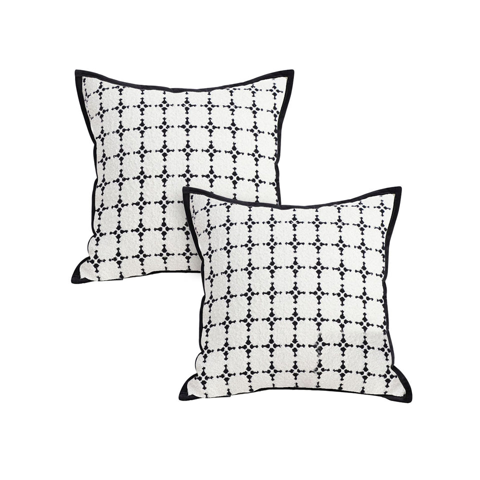 SOGA 2X 50cm Moroccan Black Cross Pattern Black Trim Decorative Throw Pillow